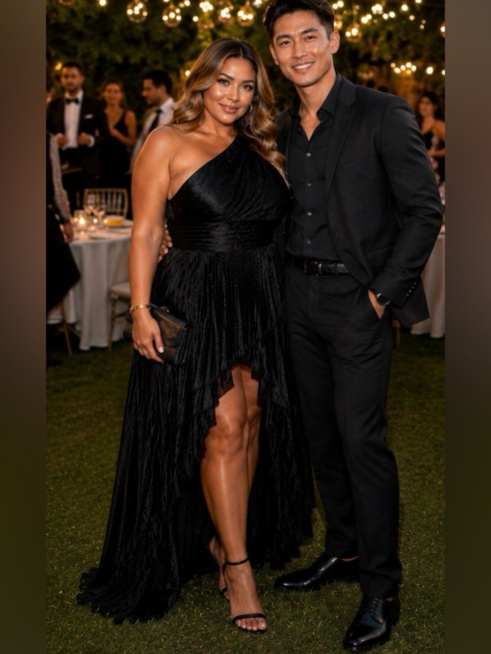 Elegant One-Shoulder Black Evening Dress